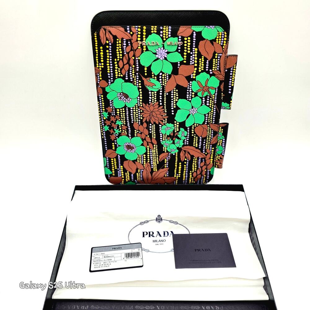Prada Saffiano Leather Flower Print iPad Tablet Case NEW in Box